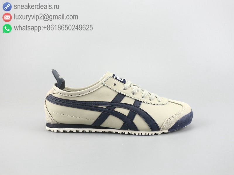 ONITSUKA TIGER MEXICO 66 LOW BEIGE NAVY LEATHER UNISEX RUNNING SHOES